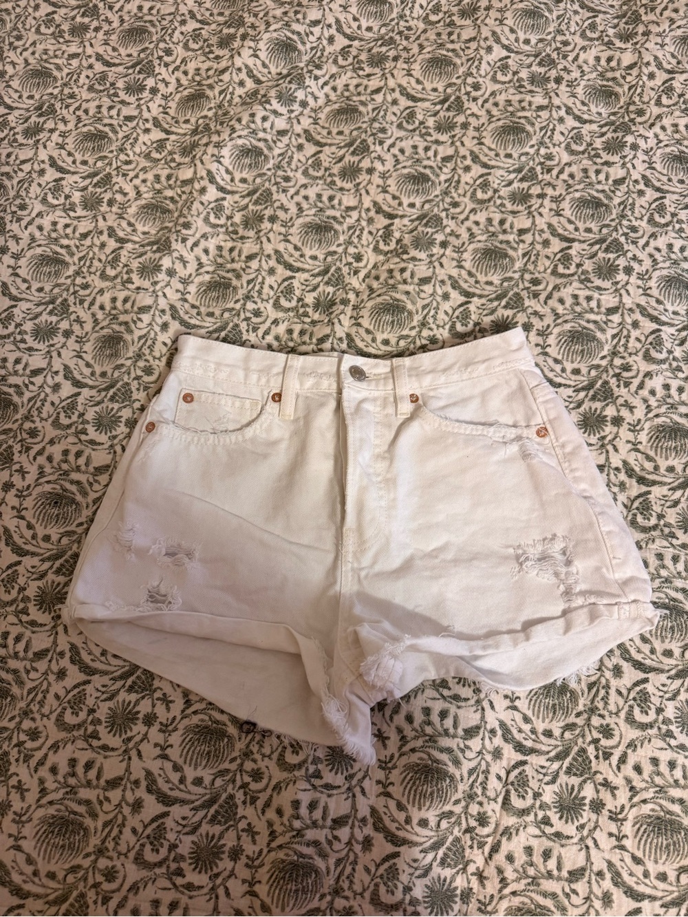 Free People White Distressed High-Rise Jean Shorts